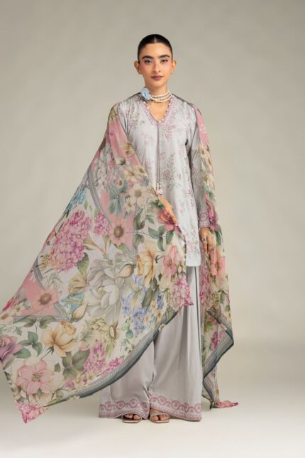 Floral Gray Dupatta - V2