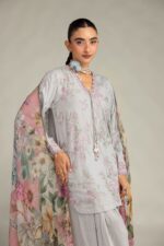 Floral Gray Dupatta - V6