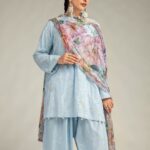 Floral Blue Dupatta - V1