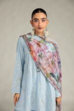 Floral Blue Dupatta - V6