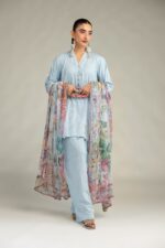 Floral Blue Dupatta - V7