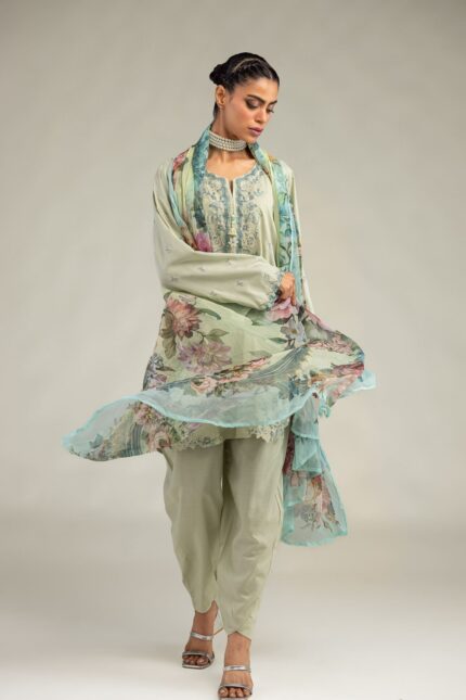 Floral Mint Dupatta - V1