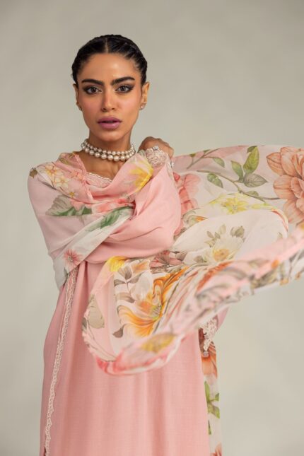 Pink Floral Dupatta - V1