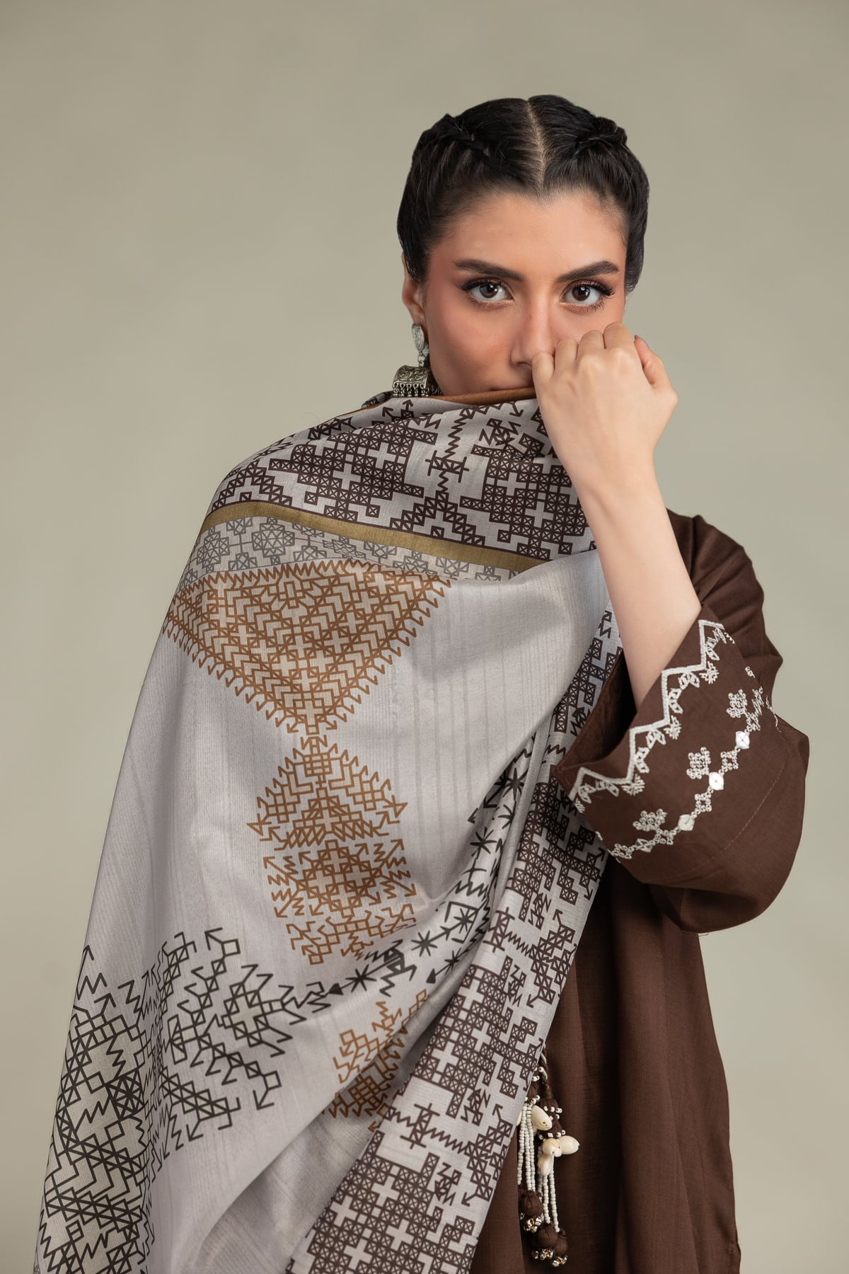 2-26-307-C-E1-VG_MULTI-1 Brown Silk Dupatta - V1