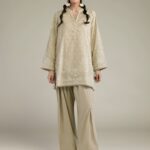 Beige Band-Collar Kurta - View 1