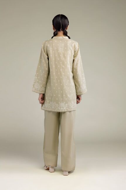 Beige Band-Collar Kurta - View 2
