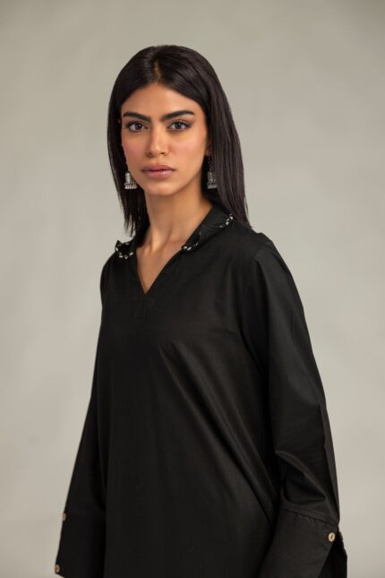 Long Black Kurta - View 1