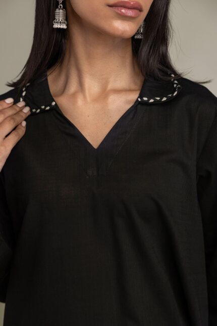 Long Black Kurta - View 2