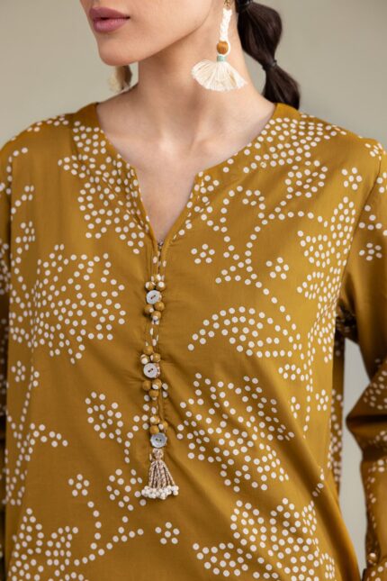 Floral Mustard Kurta - View 1