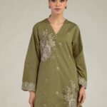 Olive V-Neck Kurta - View 1
