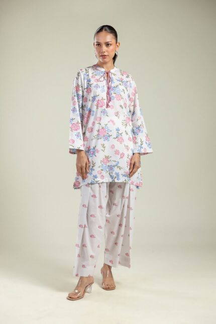 Keyhole Floral Kurta - View 2
