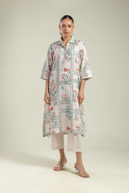 Floral Cambric Kurta - View 1