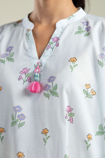 Floral Cambric Kurta - View 1