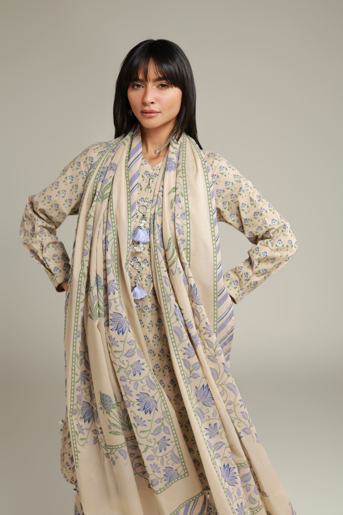 26-02-1E13-10SA-VG_MULTI-1 Floral Summer Dupatta - View 1