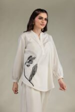 Floral Band-Collar Shirt - V4