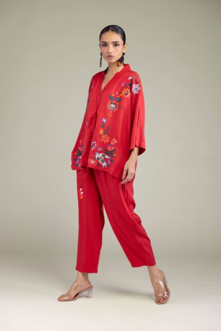 Red Viscose Trousers - V1
