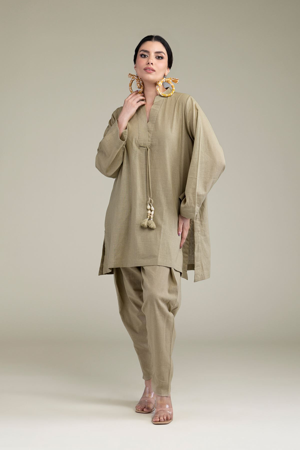 8-26-201-b-c1_multi_2.jpg Solid Linen Shalwar - View 1