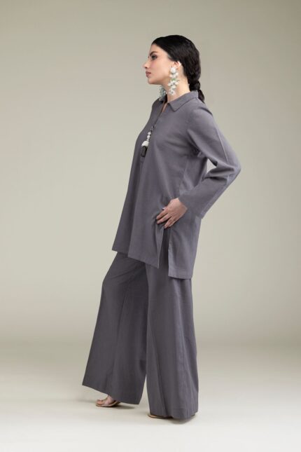 Gray Solid Pants - View 1
