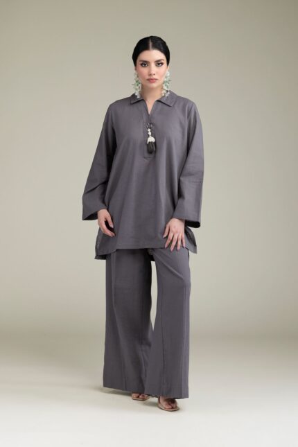 Gray Solid Pants - View 2