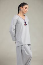 Gray Cotton Kurta - View 4