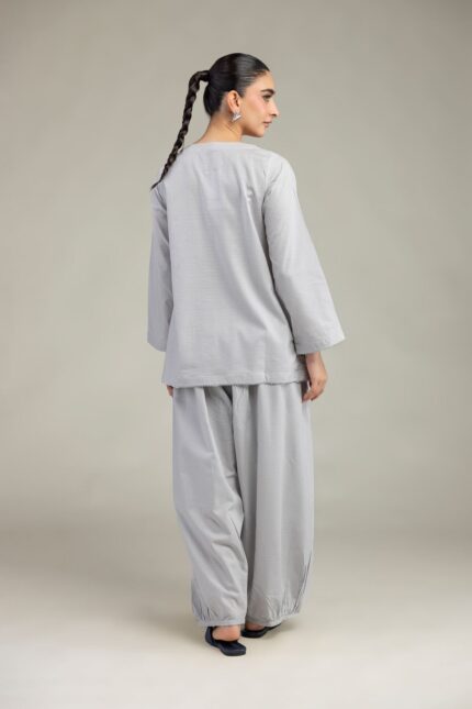 Gray Cotton Kurta - View 2