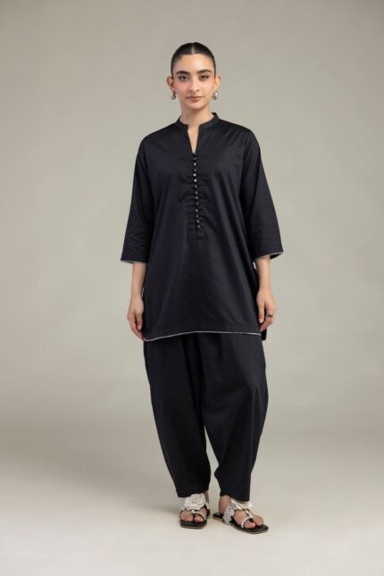 Black Cotton Pants - View 2