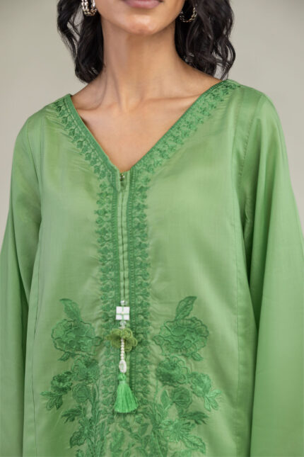 Green V-Neck Kurta - View 2