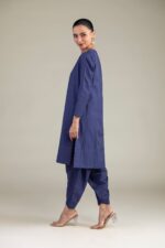 Solid Navy Kurta - View 3