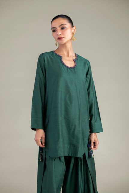 Solid Green Kurta - View 1