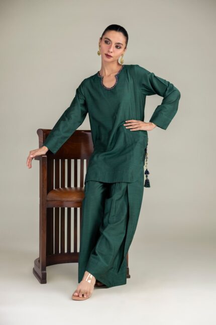 Solid Green Kurta - View 2