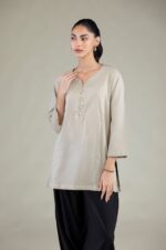 Solid Beige Kurta - View 3