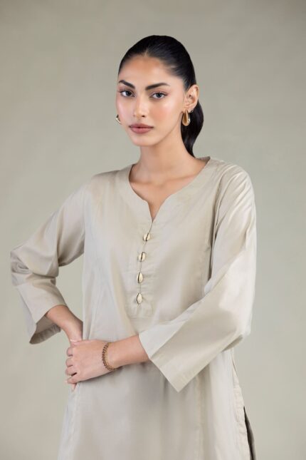 Solid Beige Kurta - View 1