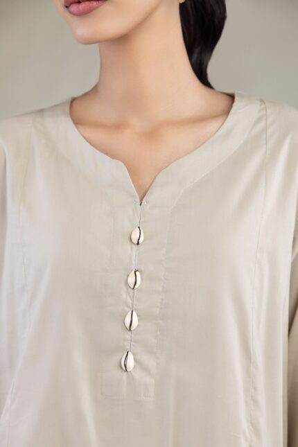 Solid Beige Kurta - View 2