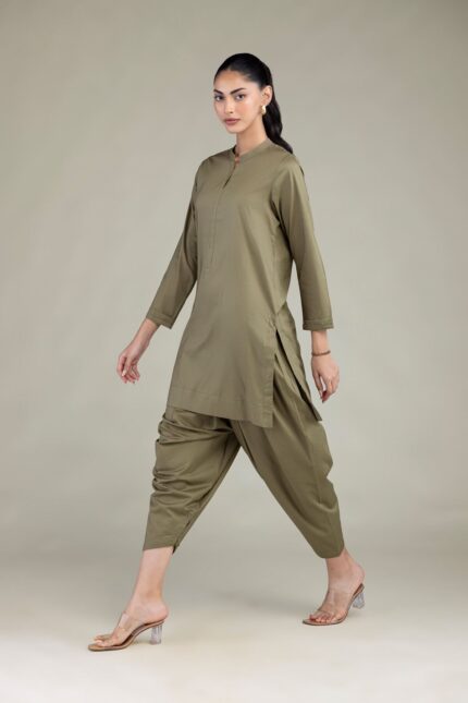 Solid Olive Kurta - View 1