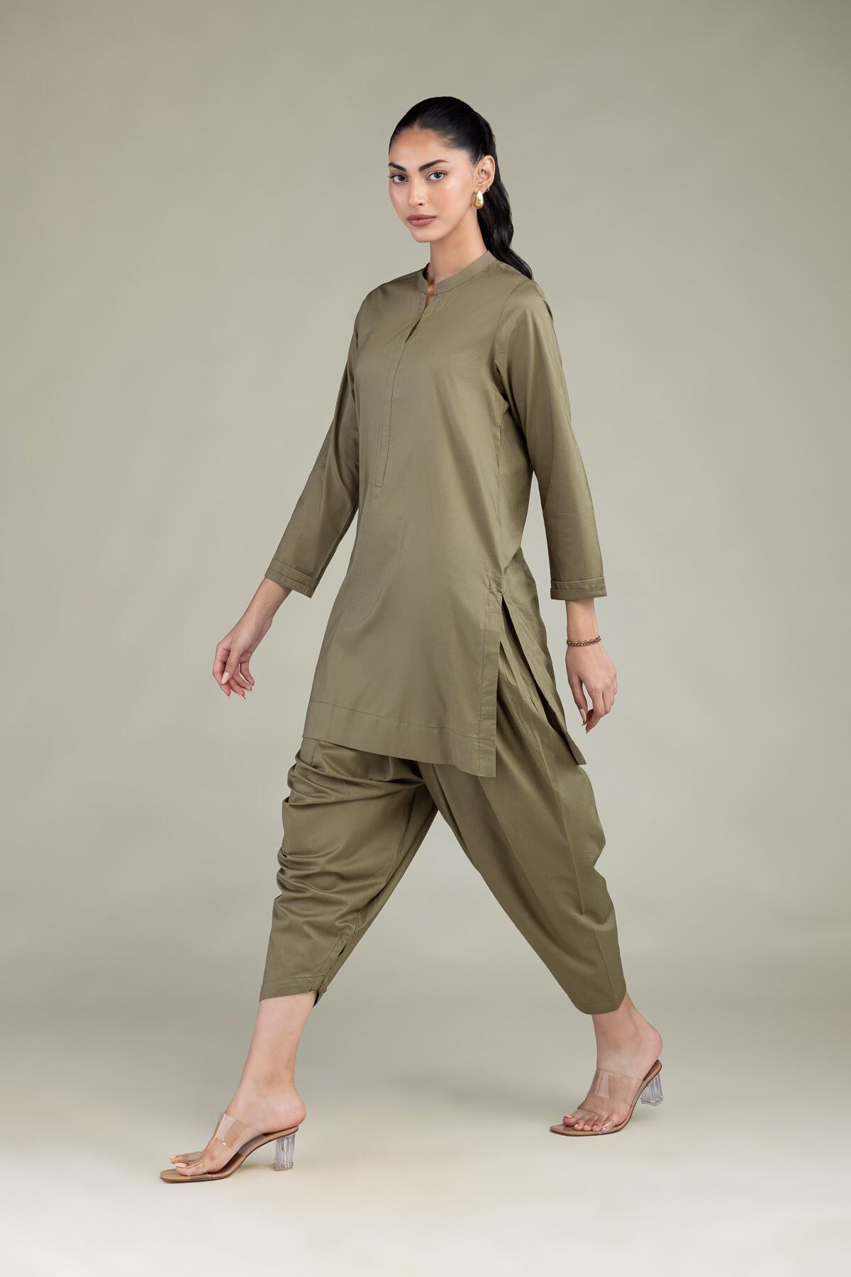 Solid Olive Kurta-1 Solid Olive Kurta - View 1