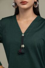 V-Neck Green Kurta - View 3