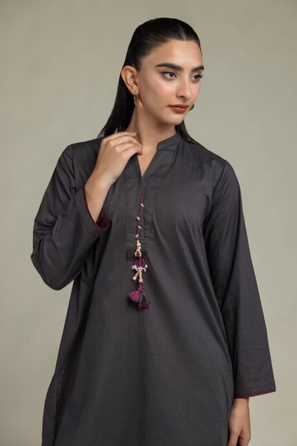 Solid V-Neck Kurta - View 2