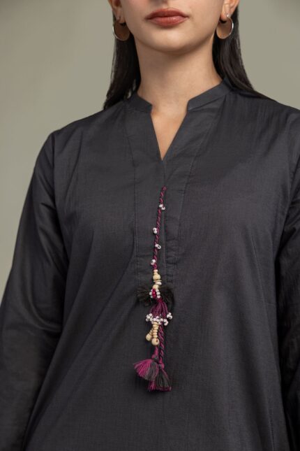 Solid V-Neck Kurta - View 1