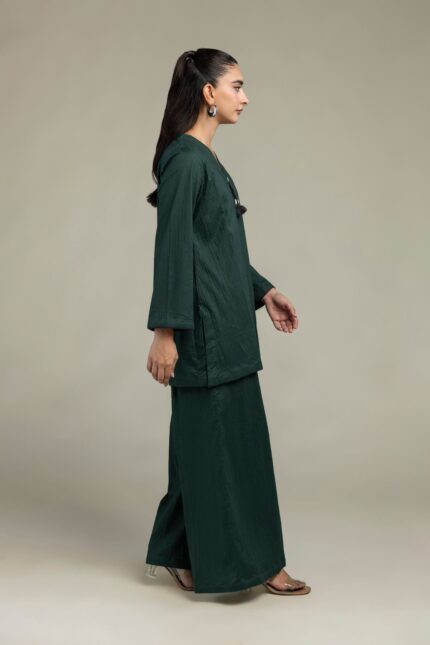 Green Solid Pants - View 1