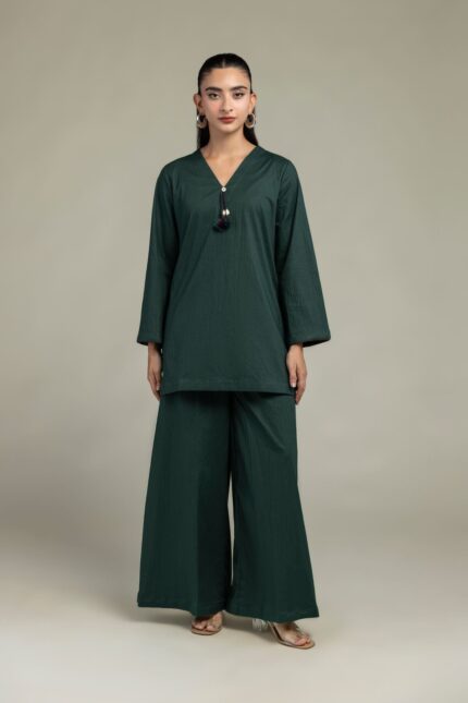 Green Solid Pants - View 2