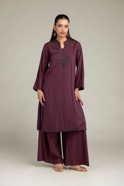 Purple Silk Kurta - View 1