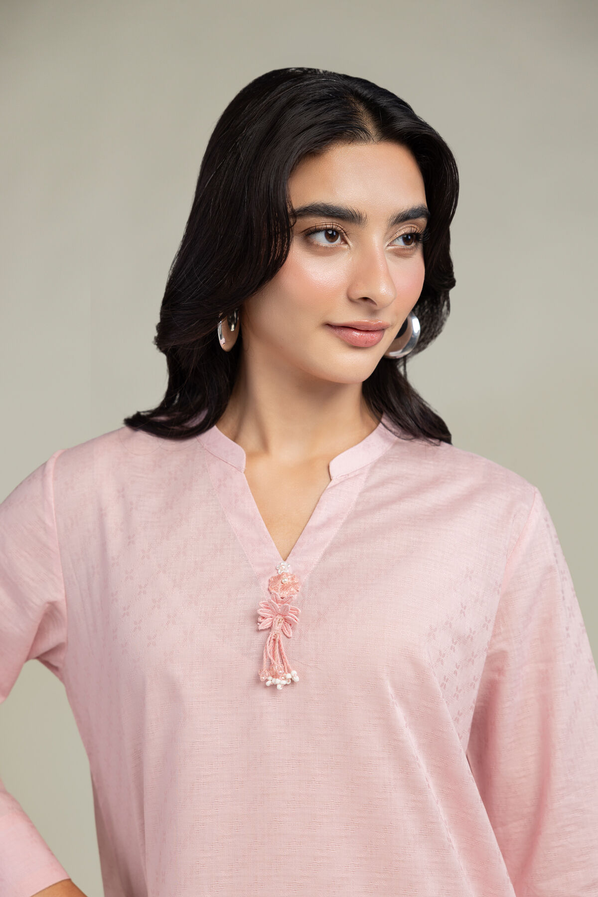 Solid V-Neck Kurta-1 Solid V-Neck Kurta - View 1