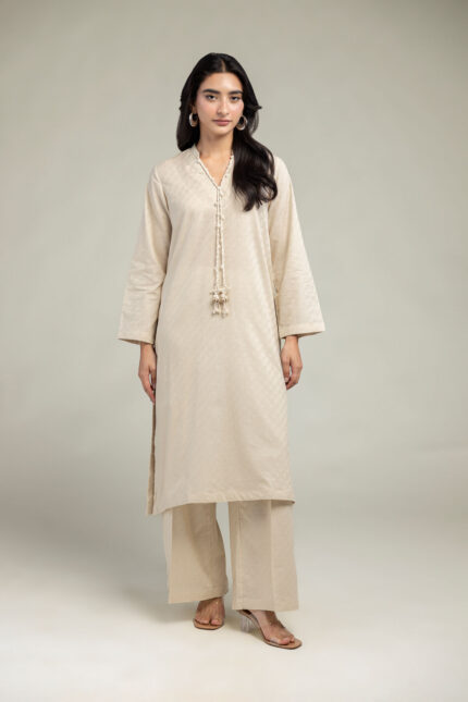 Beige Solid Pants - View 2