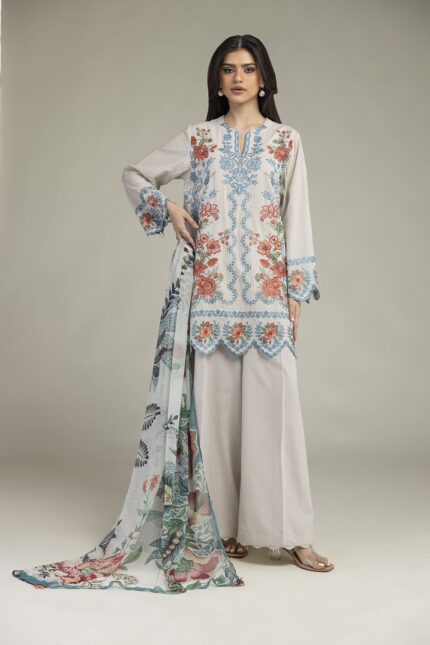 Embroidered Cambric Fabrics 3-Piece - V1
