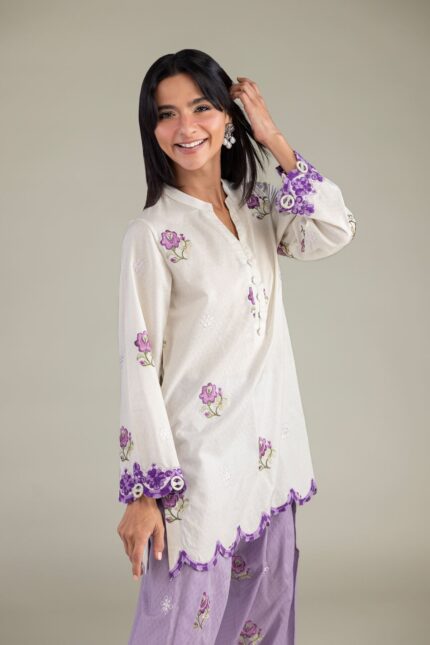 Floral V-Neck Kurta - View 1