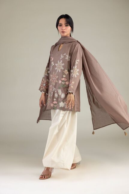 Brown V-Neck Kurta - View 2