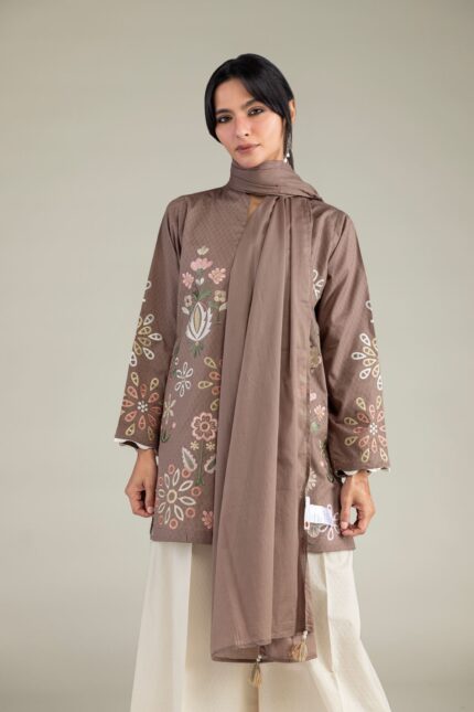 Brown Lawn Dupatta - View 1