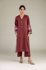 Maroon V-Neck Kurta - View 2