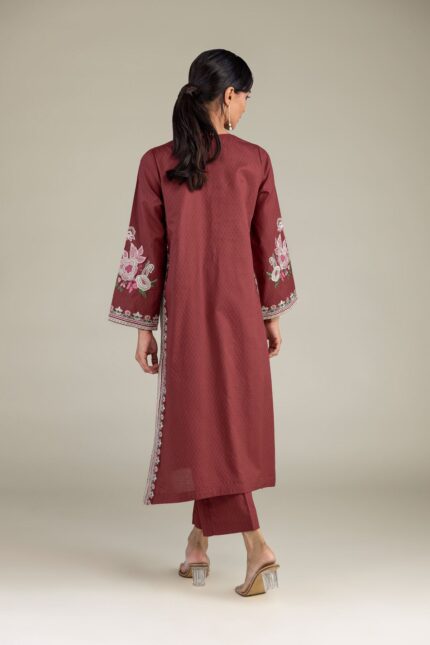 Maroon V-Neck Kurta - View 1