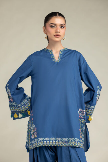 Floral Blue Kurta - View 2
